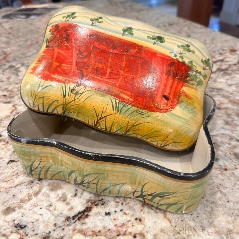 Vintage Trinket Dish Box storage organization Hand Painted Pottery jewelry